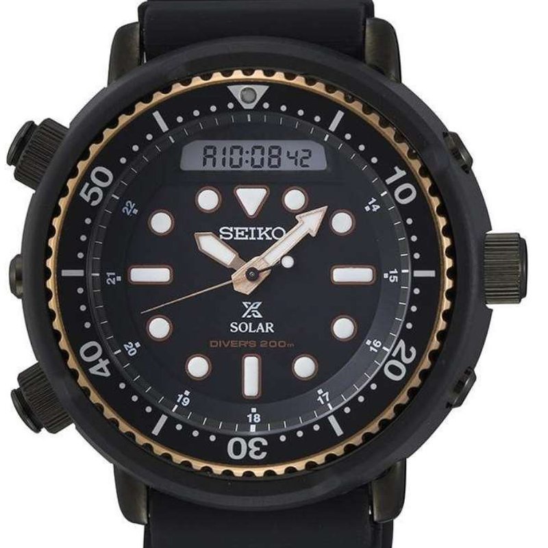 Seiko Prospex Black and Gold Solar Arnie SNJ028 SBEQ005